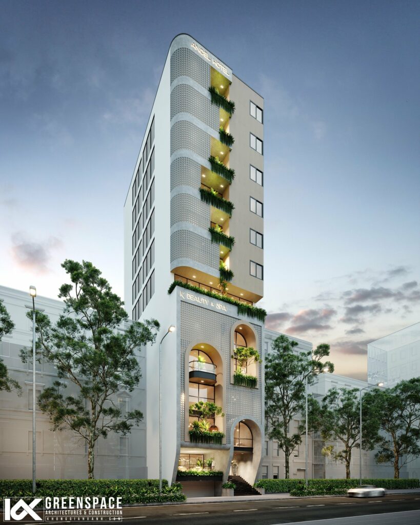 Phối cảnh kiến trúc khách sạn 12 tầng Đà Nẵng.